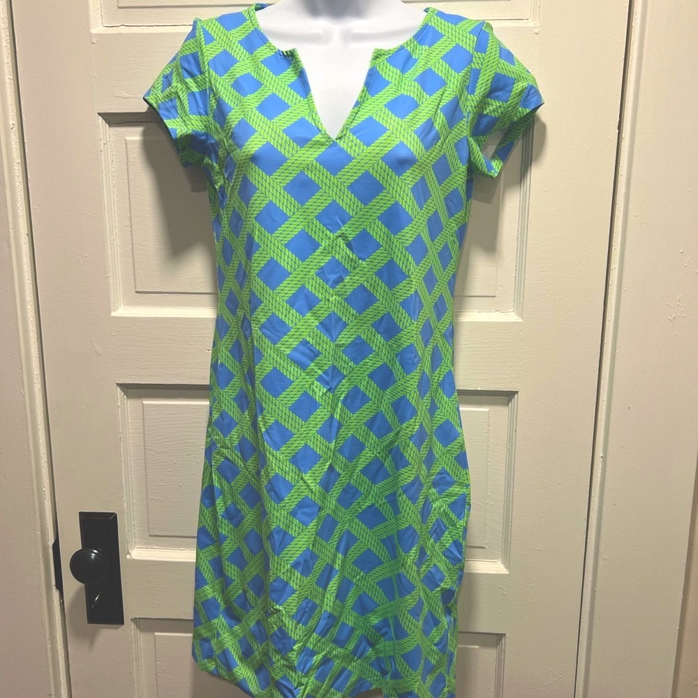 Melly M. Green and Blue Geometric Mini Golf Dress ⛳️